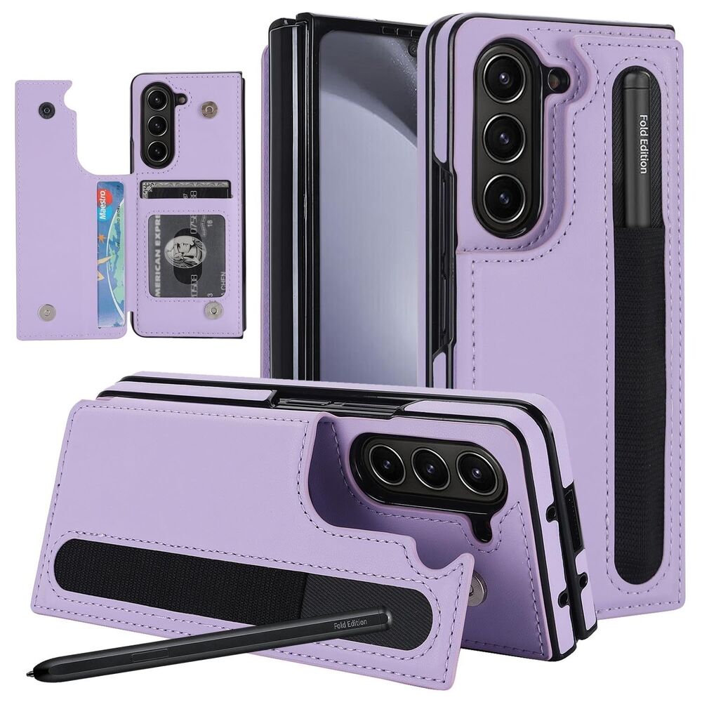 Phone Case for Samsung Galaxy Z Fold 5 Wallet Cover w/S Pen Holder, Purple